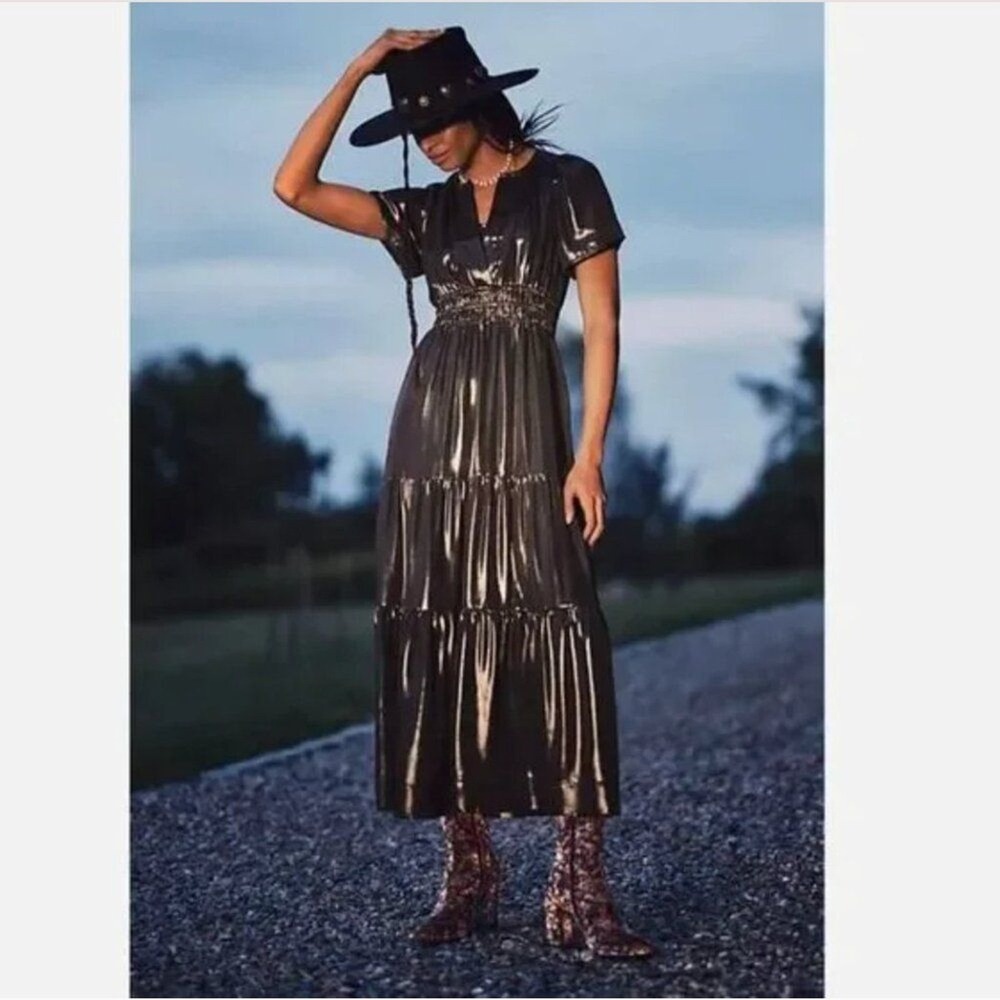 Anthropologie Somerset Shimmer Tiered Maxi Dress Small Witchy‎ Whimsigoth